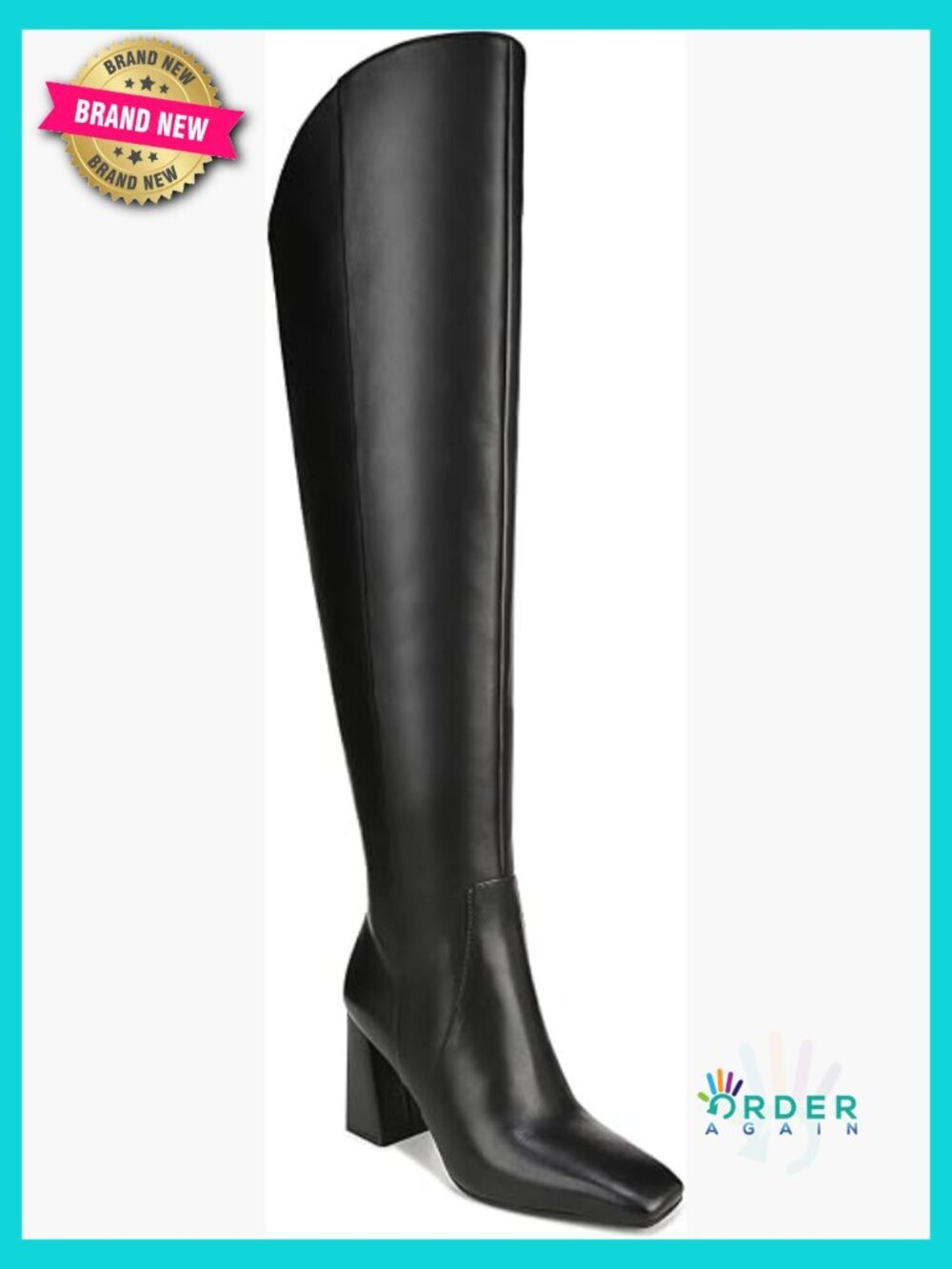 Over the Knee Boots with Square Toe Side Zip Hidden Gore Cushioned Heels Dressy